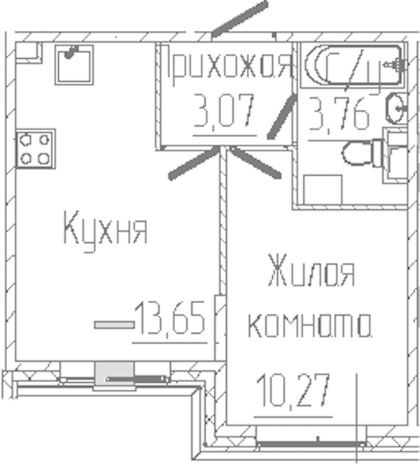 1-комнатная квартира 30.75 м², 1/6 эт., ЖК «SERTOLOVO PARK»
